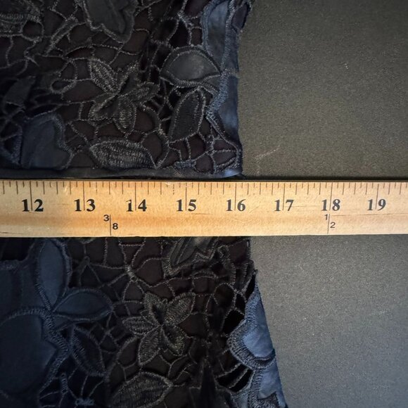 Vince Camuto Black Laser Cut Faux Leather Floral Lace Sheath Dress, Size 12 - Picture 11 of 12